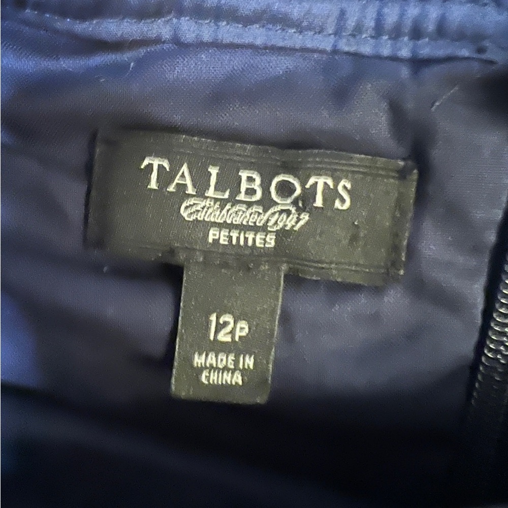 Talbots Womens Dress Sz 12P Navy Blue Eyelet Sleeveless Fit And Flare Belt - Picture 6 of 8